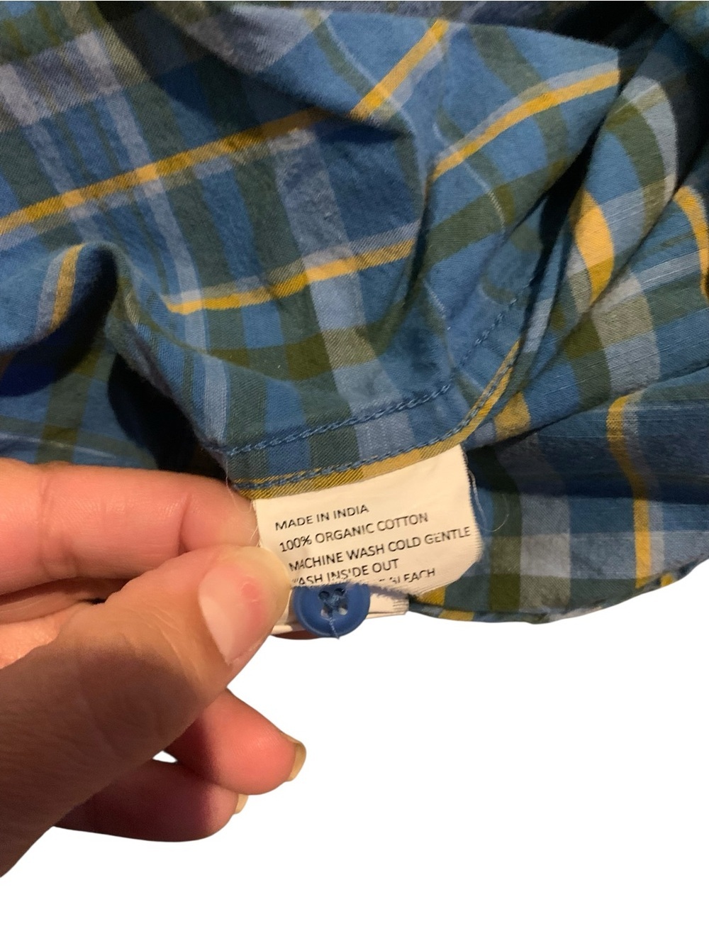 PrAna Organic Cotton Plaid Button Up Shirt Large Blue Green Hiking Outdoor Camp - Picture 5 of 8